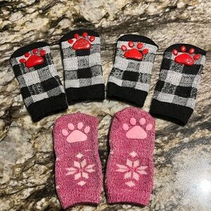 Black Plaid and Pink Dog Paw Grippy Socks